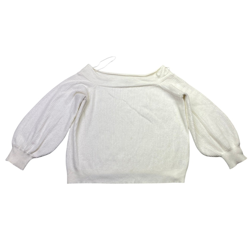 Anthropologie Moth off-shoulder dancer sweater Ribbed Balloon Sleeve Ivory‎ XL